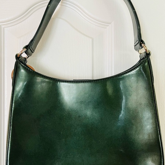 Junko Shimada Handbags - Chic Dark Green Leather Shoulder Bag by Parisjan designer Junko Shimada